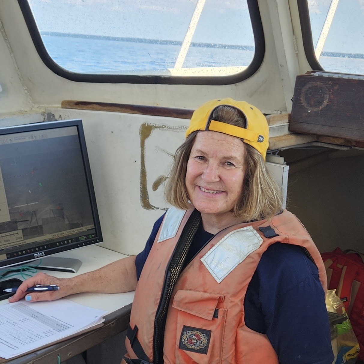 Photo of Cecilia McHugh on the R/V Seawolf.